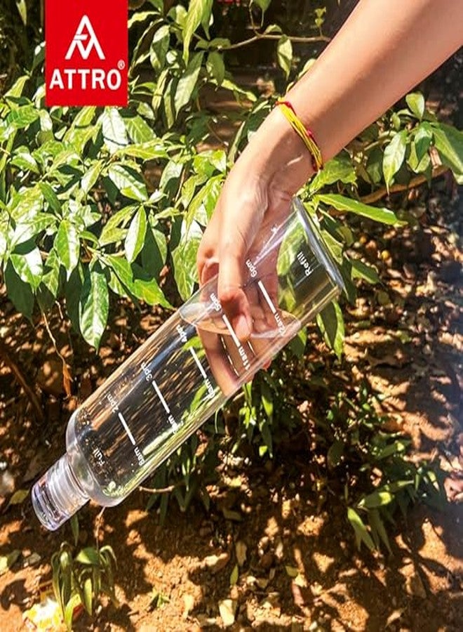 ATTRO زجاجة مياه بلاستيكية كريستالية من أترو، سعة 600 مل، خالية من مادة BPA، مانعة للتسرب، آمنة للاستخدام في الثلاجة، مزودة بمؤشر زمني لتتبع مستوى الترطيب، تشجع على شرب الماء، طقم من 4 زجاجات شفافة - Image 4
